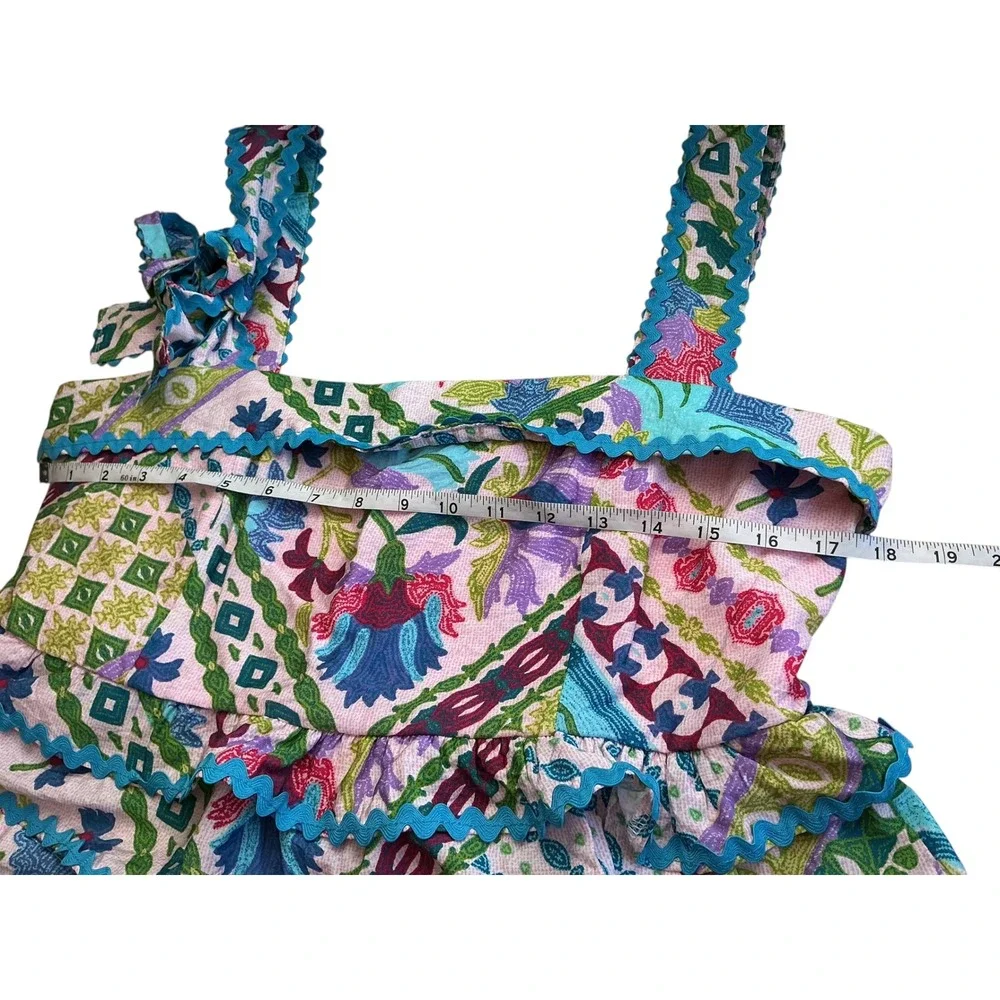 HerringStones Floral Patchwork 2 Piece Set Pink Blue Rickrack Ruffle‎ Skirt L